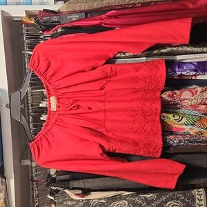 Embroidered Red Linen Blouse